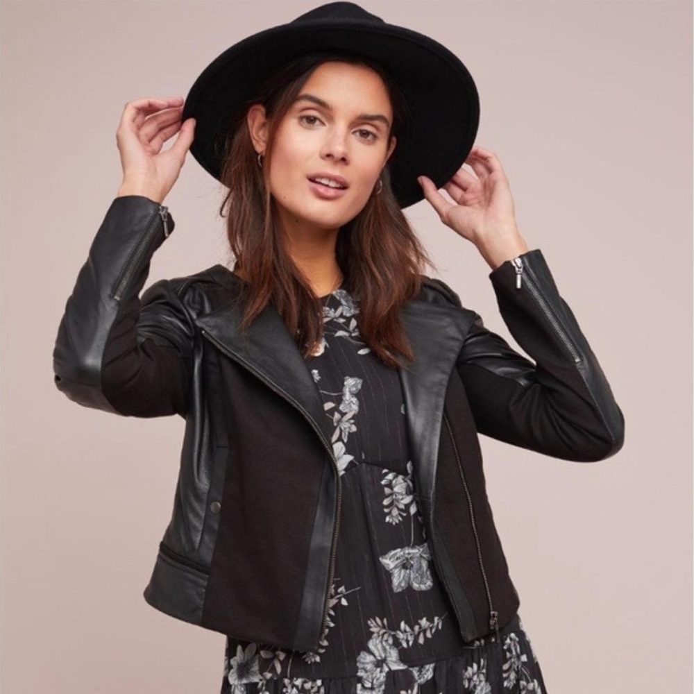 Anthropologie ett:twa Leather Moto Jacket, Black, XL